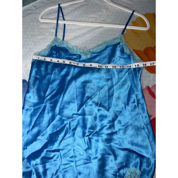 Victoria’s Secret Blue Satin Lace Trim Slip Dress Women’s Size M - Picture 4 of 4